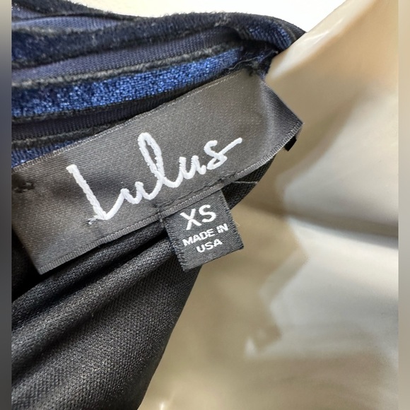 Lulus Ticket to Chic Navy Blue Striped Velvet Balloon Sleeve Dress - Picture 7 of 13